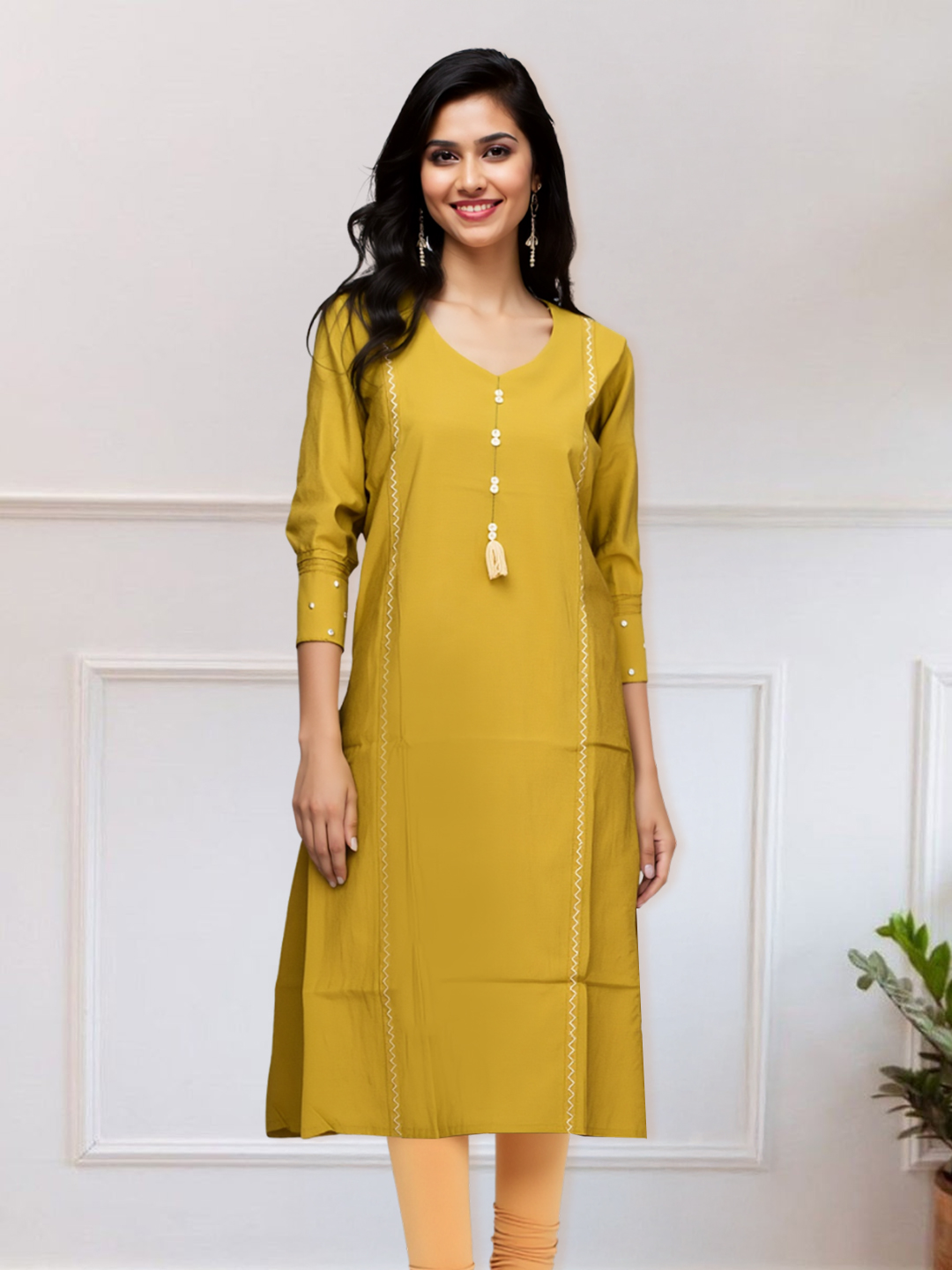 Picture of Soft V-Neck Embroidered Kurta